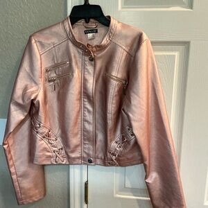 VENUS Women's Metallic Pink Leather Jacket